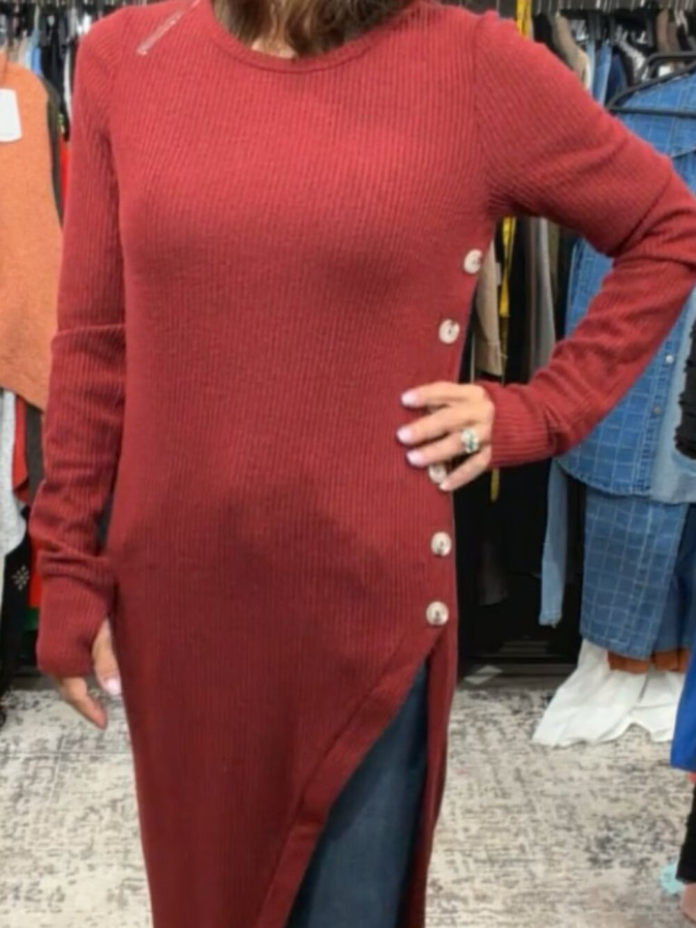 ShopEvelynne Ribbed Long Side-Slit Tunic in Plum